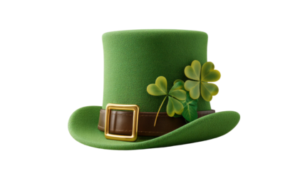 Bright green St Patrick’s top hat festive Irish costume accessory leprechaun holiday celebration element isolated on white background
