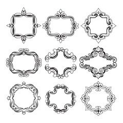 Large set vector black silhouette frame cartouches badges silhouette vector illustration on white background.