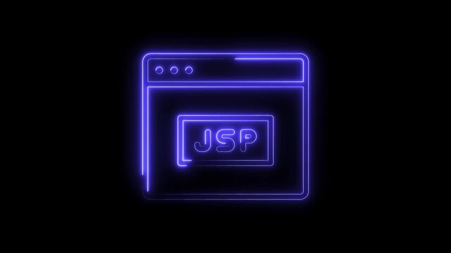 Java server pages icon animation glowing neon light effect on black background