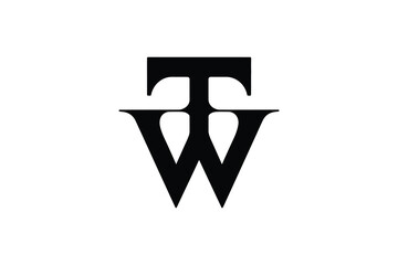 A bold black and white logo featuring the letters t and w intertwined design