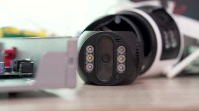 Repairing a wireless CCTV camera on a black background