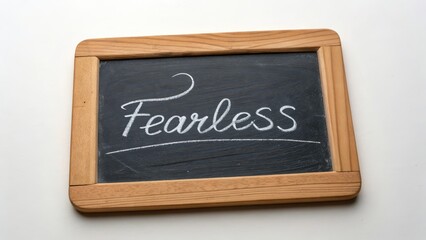 Obraz premium Chalkboard with Fearless word written in white script
