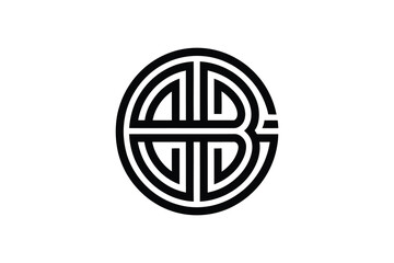 Circular logo design with interlaced lines forming letters and shapes