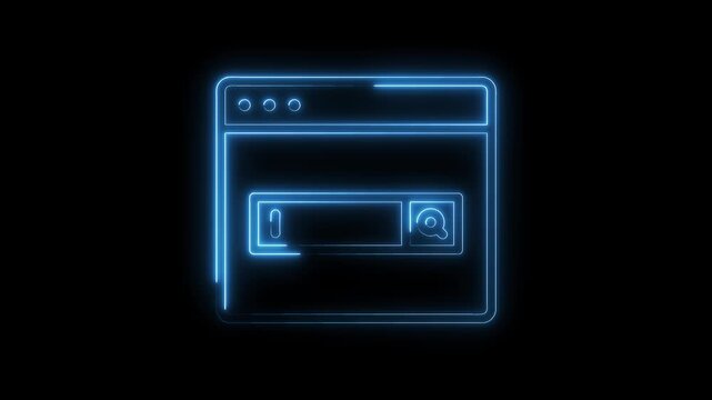 Neon glowing internet browser window search bar animation on black background