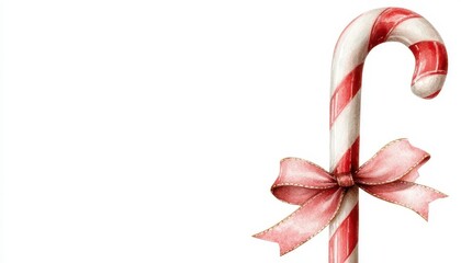 A festive candy cane adorned with a decorative bow perfect for holiday celebrations and seasonal decorations. A delightful sugar stick ornament ideal for yuletide cheer and winter decor