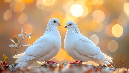 Two white doves in autumn light