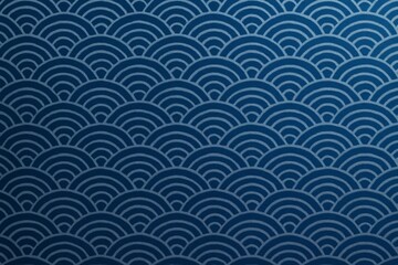 Traditional Japanese Seigaiha wave pattern in dark blue with light gradient effect on seamless background for creative design and decoration use. Ai generative