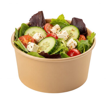 Fresh salad in paper bowl isolated on a transparent background