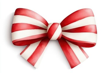 a whimsical Christmas bow clipart candy cane stripe watercolor illustration red and white isolated on white background. Festive holiday ribbon graphic peppermint swirl hand painted