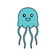 Vector art of happy cartoon jellyfish with tentacles