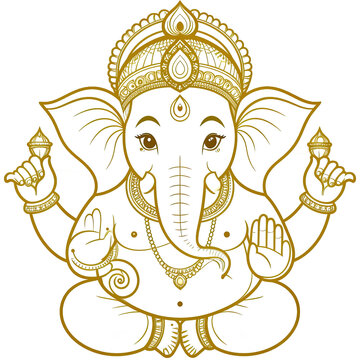 Golden Lord Ganesha idol illustration for Ganesh Chaturthi festival Hindu deity elephant god religious artwork isolated on white background