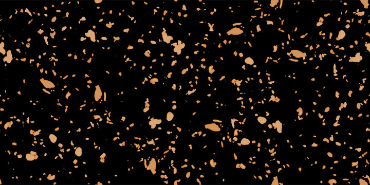 Biscuit crumbs top view bg as a seamless pattern on table. Bright yellow cookie pieces or crunches on the black surface. Scattered broken crushed nuts isolated on white. Vector illustration.