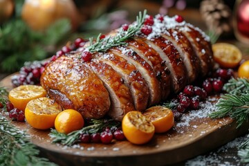 Plate of food with oranges and cranberries.