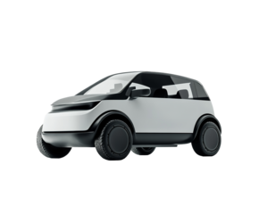 Sleek futuristic electric car design isolated on a stark black backdrop rendering