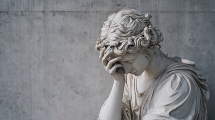 Naklejka premium Grief and Reflection: Elegant Statue Emphasizing Human Emotion