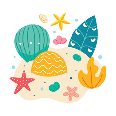 Colorful sea shells and starfish pattern vector illustration