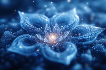 Blue flower glistening with water droplets.