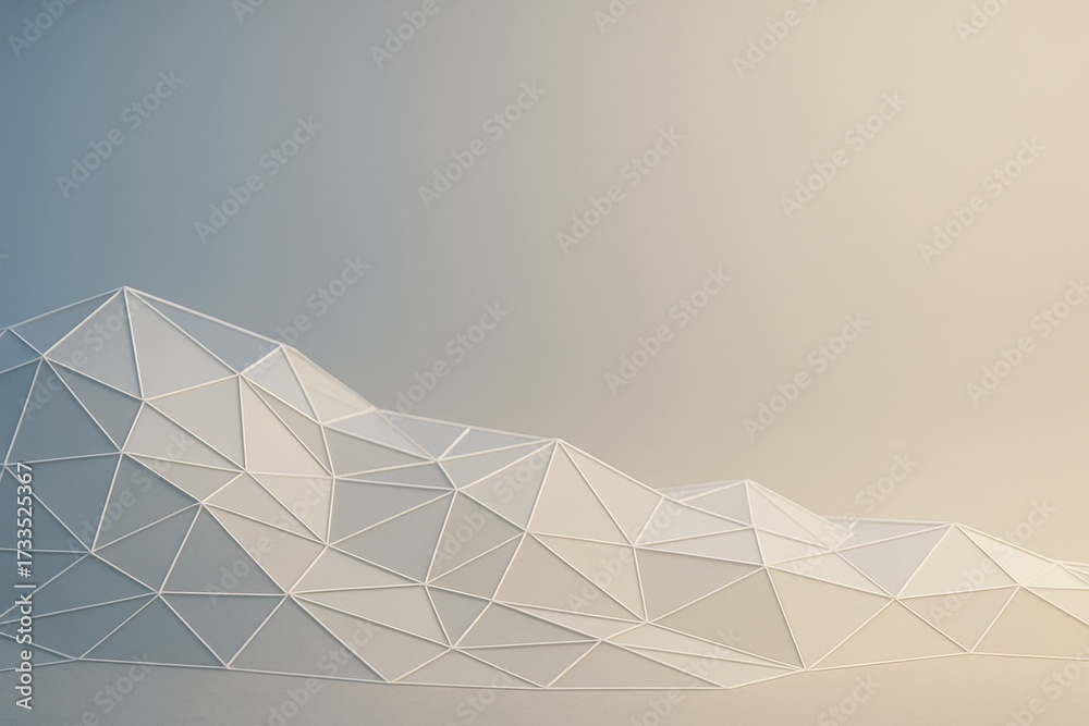 Wall mural abstract low poly mountain structure made of white mesh triangles on soft gradient background in min
