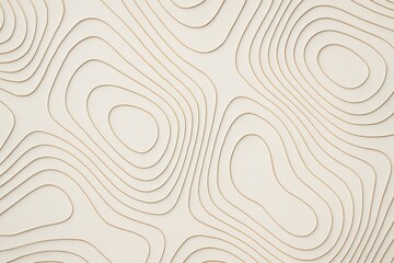 Abstract topographic contour pattern with layered paper cut effect in beige tones on light background for creative design and modern art concepts. Ai generative