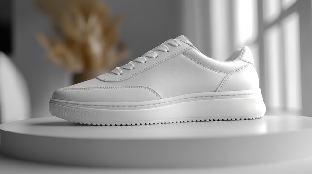 Monochromatic elegance: A pristine white sneaker showcases minimalist sophistication