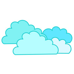 Group of Blue Clouds with Turquoise Outline PNG Graphic