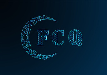 Low poly letter logo FCQ design. FCQ letter logo low poly vector design on blue color gradient background. FCQ logo low poly design