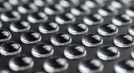 Close-up of a perfectly aligned grid of tiny, convex glass lenses