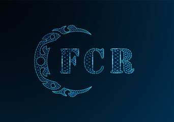 Low poly letter logo FCR design. FCR letter logo low poly vector design on blue color gradient background. FCR logo low poly design