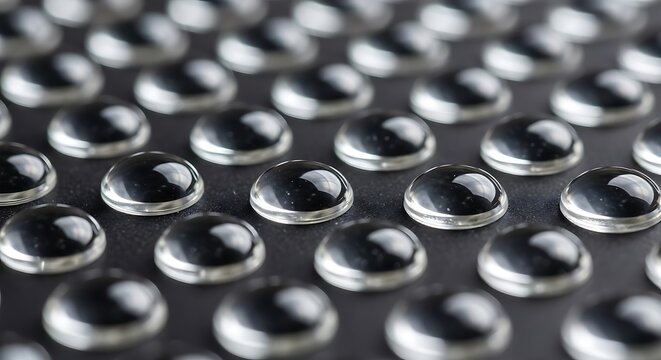 Close-up of a perfectly aligned grid of tiny, convex glass lenses