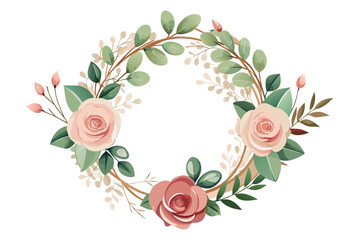 Elegant Hand-Drawn Floral Wreaths with Botanical Leaves and Flowers &ndash; Vintage Decorative Frame Illustration
