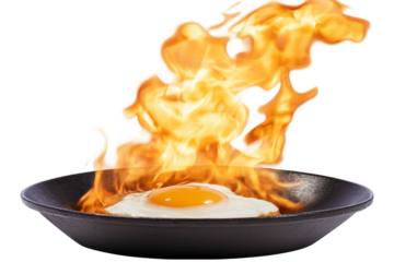 Golden fried egg isolated on transparent background
