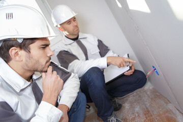 electrician with apprentice working in new home