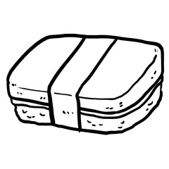 Simple and realistic line drawing of a Spam rice ball
