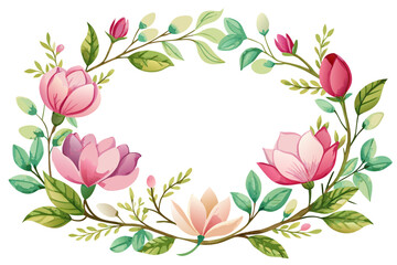Elegant Hand-Drawn Floral Wreaths with Botanical Leaves and Flowers – Vintage Decorative Frame Illustration
