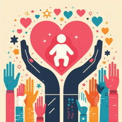 Community Hands Supporting and Protecting a Child in a Heart.