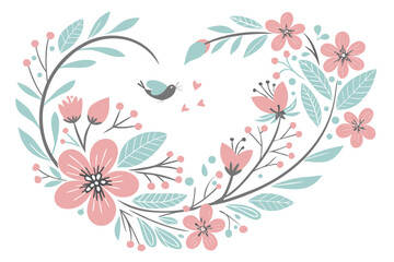 Elegant Hand-Drawn Floral Wreaths with Botanical Leaves and Flowers – Vintage Decorative Frame Illustration
