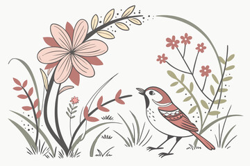 Elegant Hand-Drawn Floral Wreaths with Botanical Leaves and Flowers – Vintage Decorative Frame Illustration
