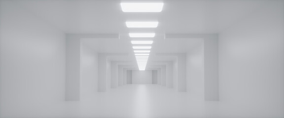Obraz premium Abstract Futuristic empty floor and room Sci-Fi Corridor With light for showcase,room,interior,display products.Modern Future cement floor and wall background technology interior concept.3d render