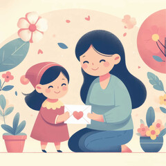 Mother and daughter sharing a special moment with a heartfelt gift of love.