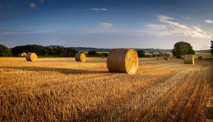 Golden Hay Bales At The Wallon Countryside In Leglise Luxembourg Province Belgium