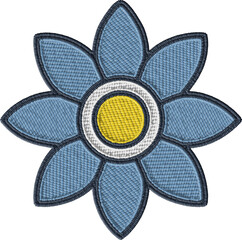 Coloreful Embroidered Flower With Yellow Center