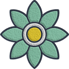 Coloreful Embroidered Flower With Yellow Center
