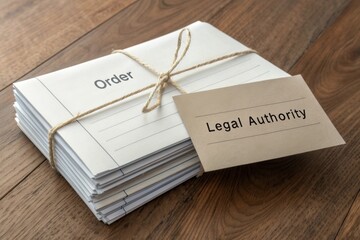 Documents Stacked and Tied With String on a Wooden Surface