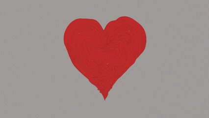 Red painted heart with textured brush strokes on gray background