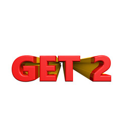 Bold red 3d text get 2 with yellow arrow element