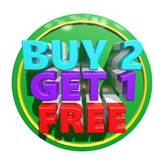 Buy two get one free offer badge with vibrant colors