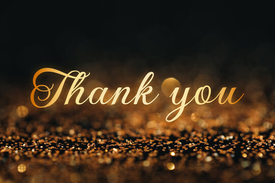 Thank you card design with words on glitters against black background, bokeh effect - Powered by Adobe