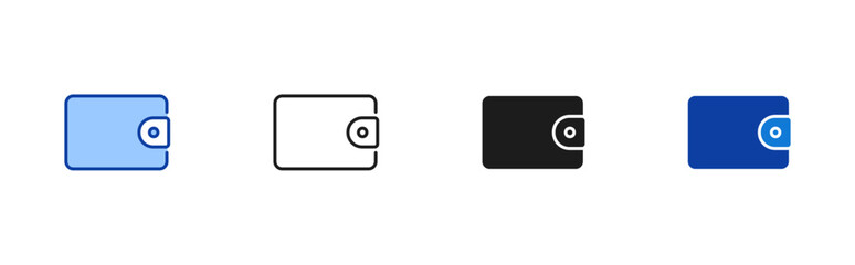 Wallet icon set containing line, blue and glyph style vector icons