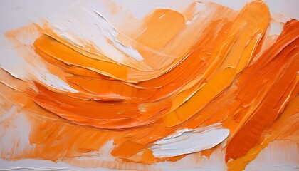 Vibrant Orange Brushstrokes On White Canvas Thick Impasto Texture Orange Canvas