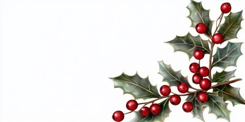 Christmas Holly Corner Frame Elegant holly and berry corner frame for festive designs. Festive season embellishment refined winter foliage accent decorative botanical border holiday